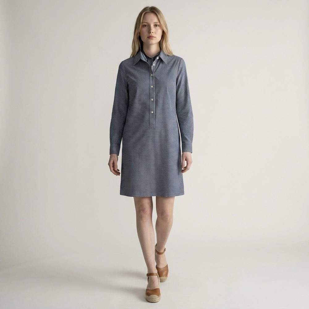 Kate Spade Preppy Chic Chambray Nautical Hamptons Shirt Dress Striped M Navy